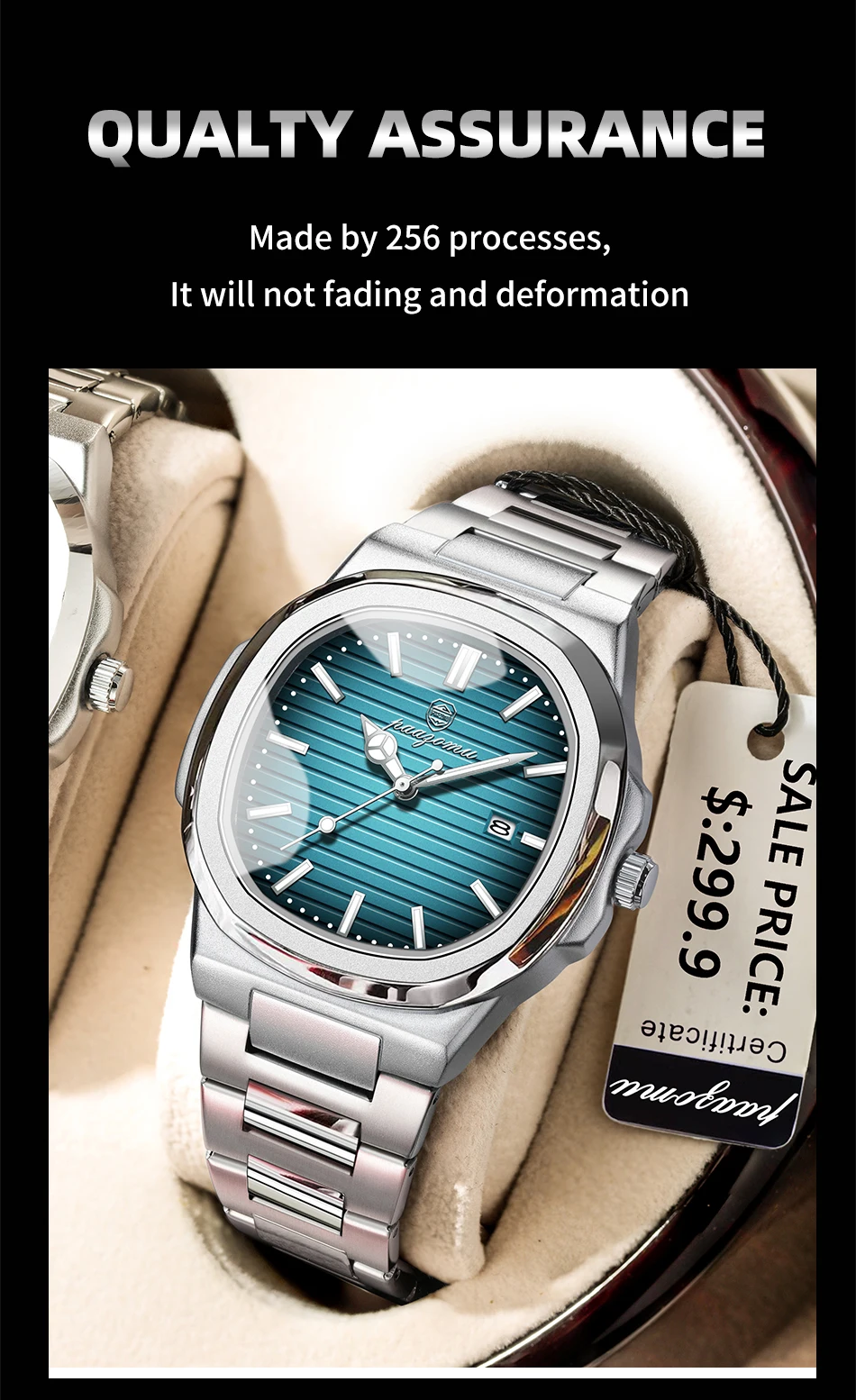 PAAZOMU Luxury Watch Business 50 ATM Waterproof Male Clock Luminous Date Stainless Steel Square Quartz Men Watches reloj hombre