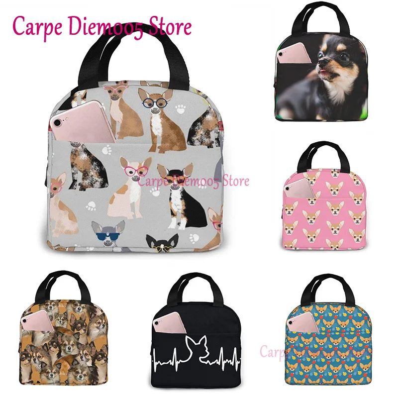 Unisex Food Warmer Bag Chihuahua Dog Lunch Bag Reusable Lunch Box Lunch Cooler Tote