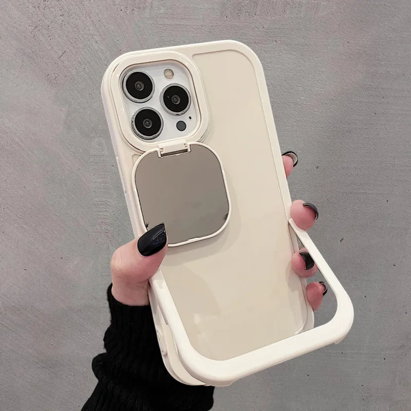 

Luxury Folding Invisible Holder Flip Mirror Case For IPhone 14 11 12 13 Pro Max XS XR X 7 8 Plus Candy Color Camera Stand Cover
