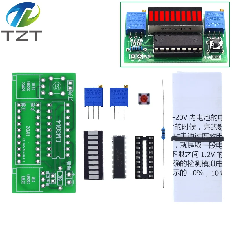 1/3 Stück LM3914 10-Segment 3,7V Lithium 12V Batteriekapazitätsanzeige Modul Leistungspegel-Tester LED-Anzeige Elektronisches DIY-Set