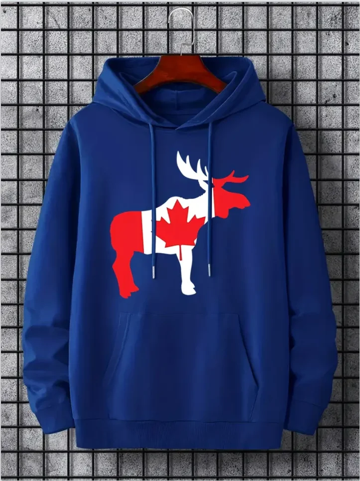 Hoodies For Men, Maple Leaf Canada Print Hoodie, Men’s Casual Pullover Hooded Sweatshirt With Kangaroo Pocket For Spring Fall