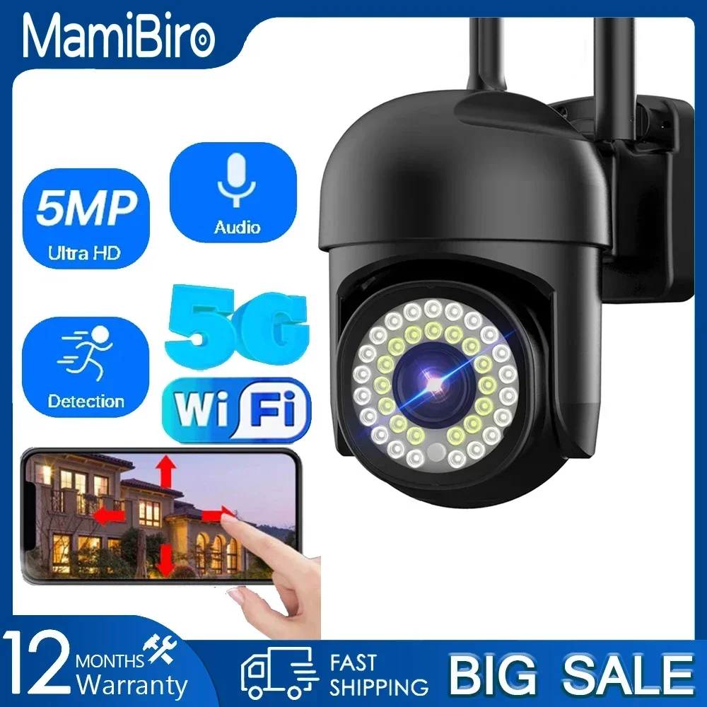 

5MP WiFi IP Camera 5G CCTV Outdoor Security PTZ Camera Mini Speed Dome Ai Tracking Color Night Vision Home Safe