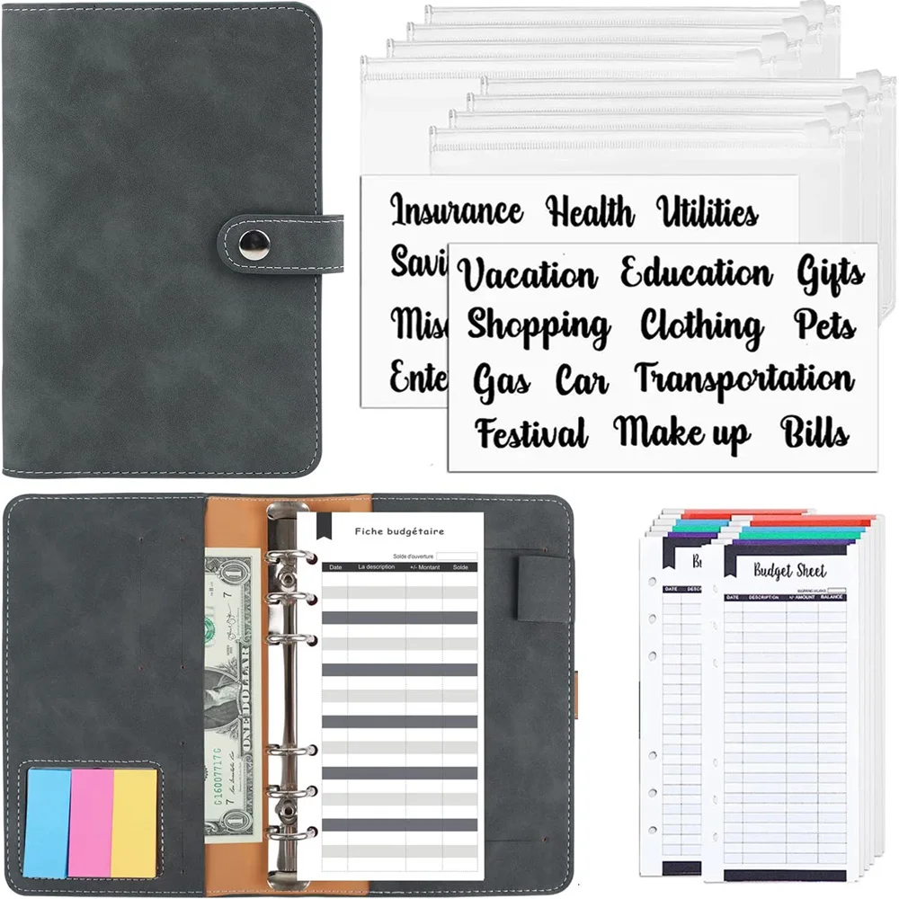 A6 Binder Budget Planner Notebook Pu Covers Folder 6 Hole Binder Pockets Plastic Zipper Money Saving Enveloper Budget Binder Notebook Budget Binder