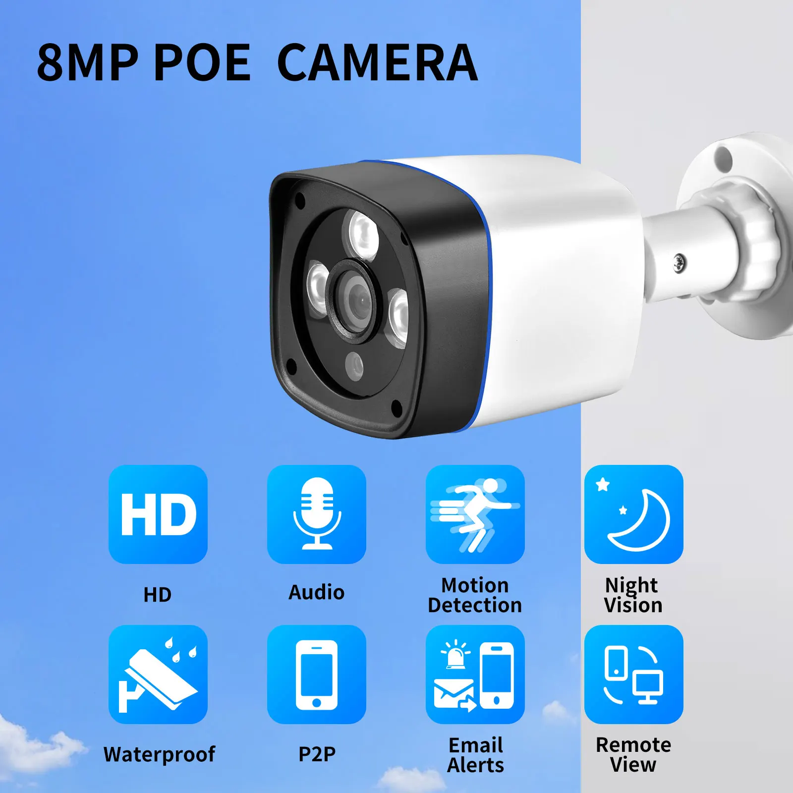 Gadinan Security Bullet Camera 8MP 48V POE H.265 Video Surveillance Waterproof Motion Detection 2.8mm Wide Angle CCTV IP Camera wired security cameras