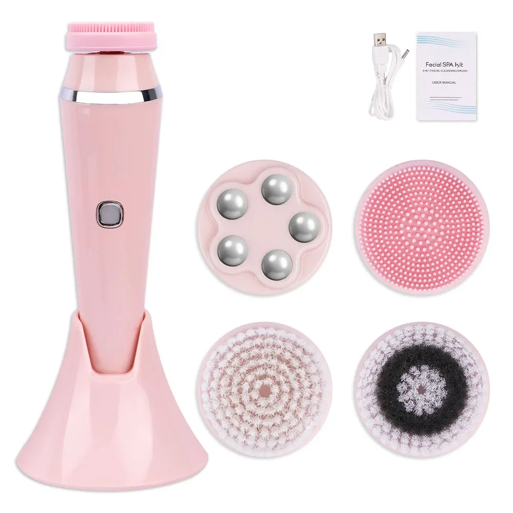 

4 IN 1 Face Cleansing Brush Electric Facial Cleaner Wash Machine Spa Skin Care Massager Blackhead Cleaning Facial Cleanser Tools