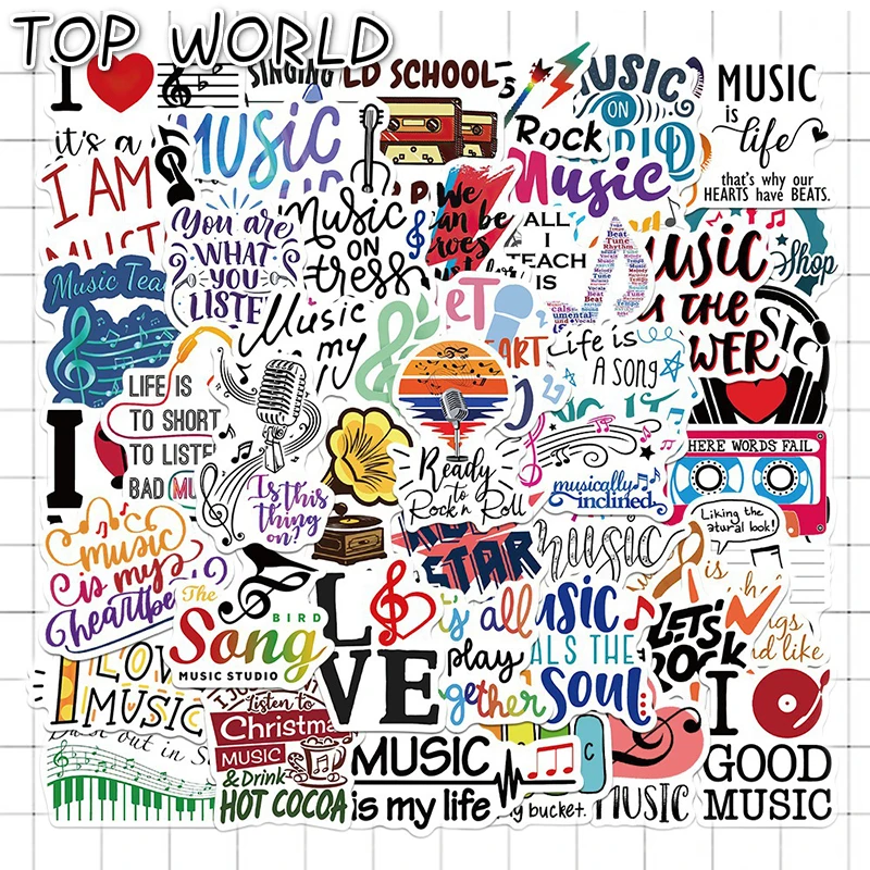 10/50Pcs/set Love Music Classic Motivational Phrases Cartoon Graffiti Decals Stickers For Luggage Laptop Helmet Suitcase DIY