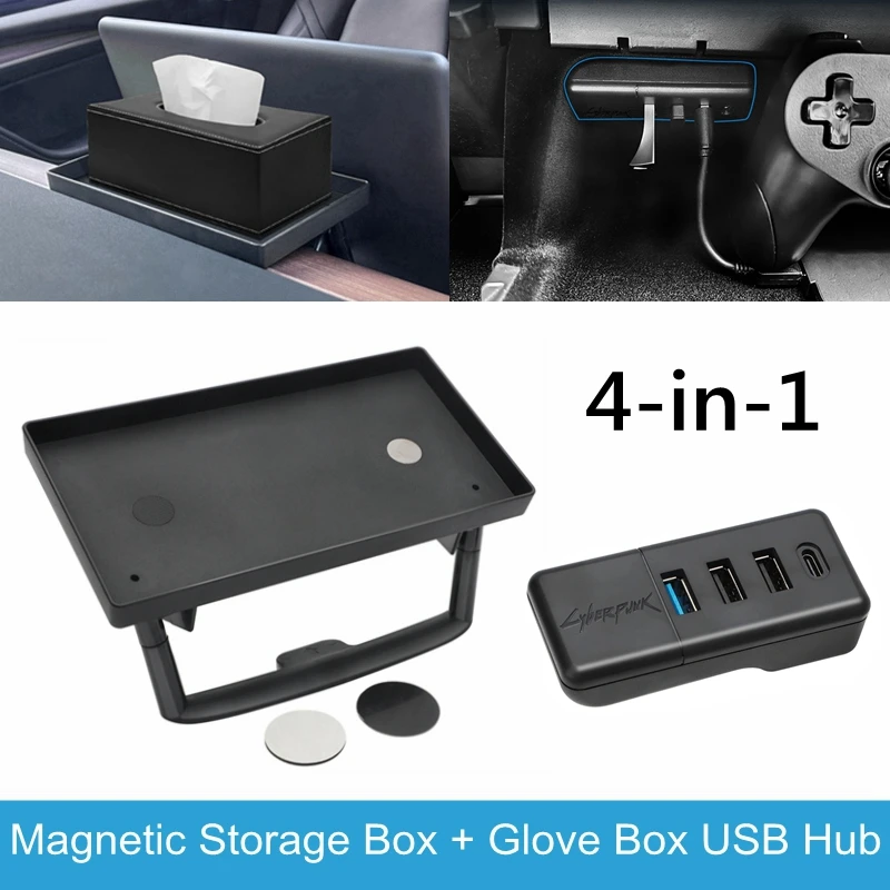 For Tesla Model Y 2021 2022 Glovebox USB Expansion Hub Ports Splitter