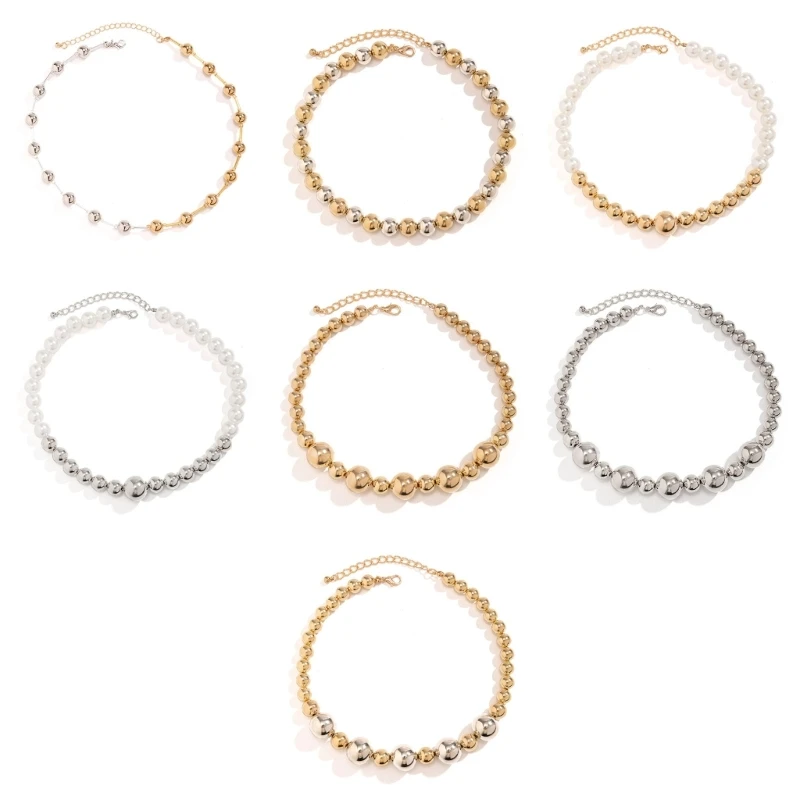 

E0BF Exaggerated Big Bead Ball Choker Necklace for Women Fashion Temperament Clavicle
