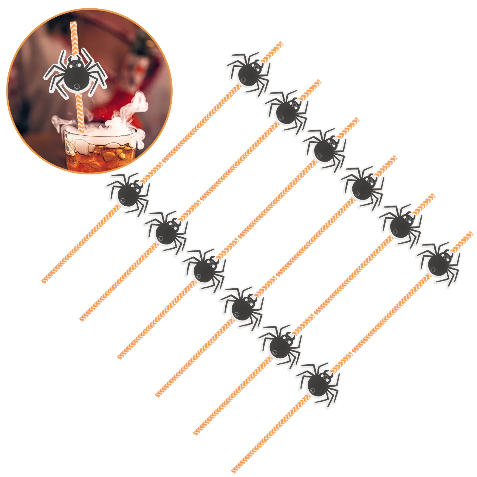 24 Pcs Spider Straw Inserts Halloween Party Supplies Drinking Straws Paper Decorations Cake Photo Props Unique Fun Accessories