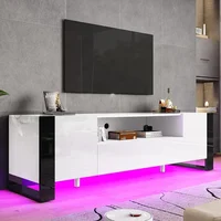 70 inch TV Stands with LED Lights, Modern TV Console High Gloss Entertainment Center with 2 Cabinet Storage Drawer 1