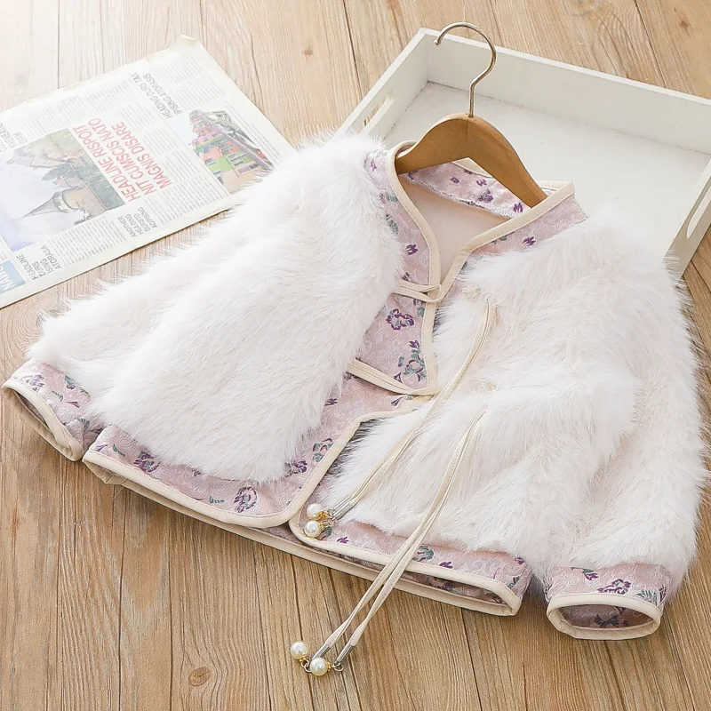 

Girls Fur Coat Chinese Style Cotton Jacket Warm Top Winter Outfit New Children Kids Winter Jacket