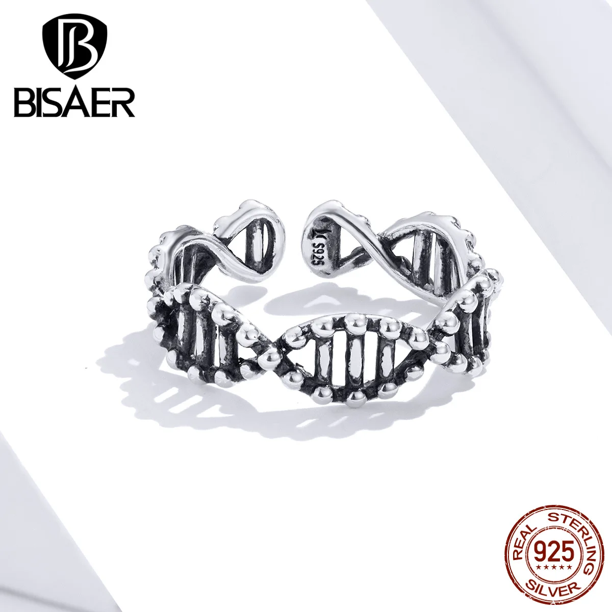 DeoxyriboNucleic 산성 반지 BISAER  Openwork DNA 사랑 여성 손가락 반지 여성을위한 웨딩 쥬얼리 ECR643
