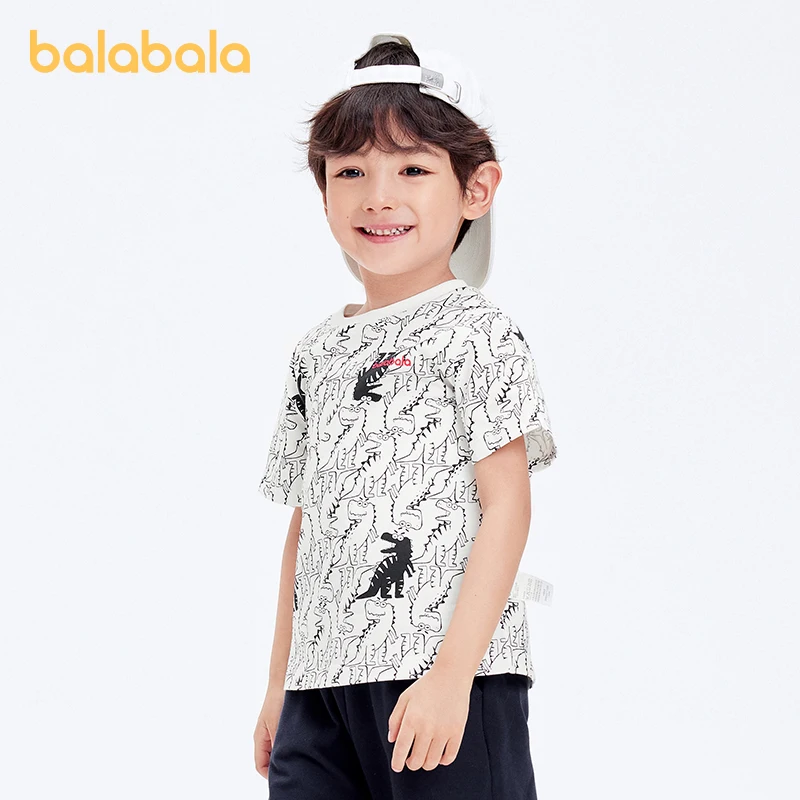 

Футболка Balabala для мальчиков и девочек, детский топ с коротким рукавом, Новинка лета 2024, модная ткань из чистого хлопка с модным принтом