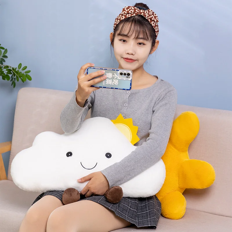 Cuddly Star Pillow with Legs Plush Stuffed Smiling Sun Moon Cloud Cushion Home Office Chair Cot Emotional Decor Christmas Gift 2
