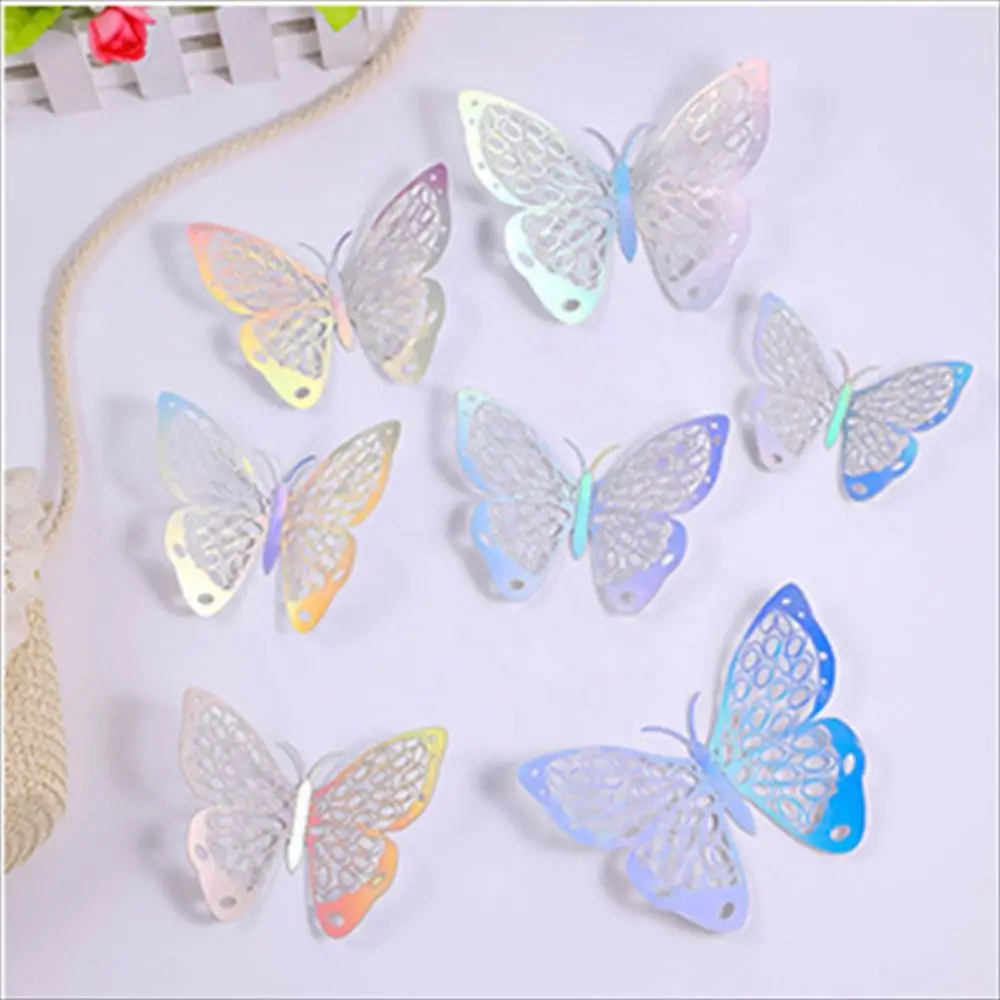 

144Pcs Kids Rooms Metallic Color Cartoon Fridge Decal Paper butterflies Hollow Butterfly Home Decor 3D Wall Stickers