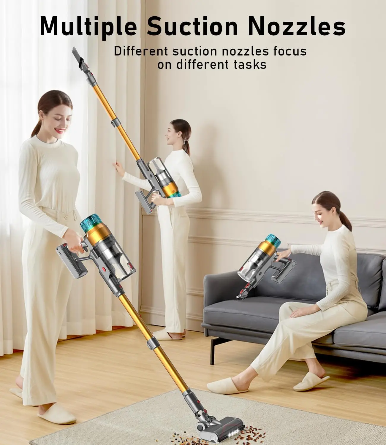 Cordless Vacuum Cleaner 600W 55Kpa Stick Vacuum,Up to 55Mins, Vacuum Cleaners for Home Rechargeable Wall Mount OLED Color Screen 6