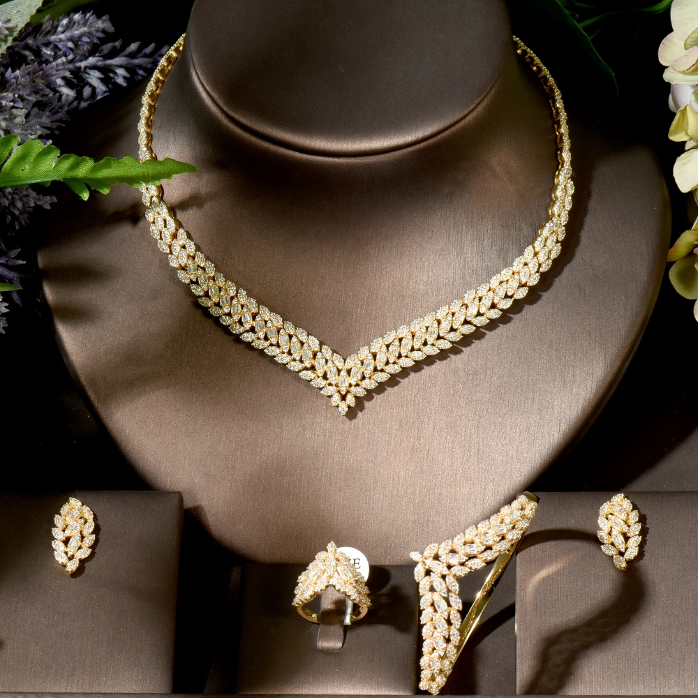 

Fashion High Quality Cubic Zirconia Necklace and Earrings Sets Luxury Bridal Wedding Jewelry Sets Party Accessories N-1743