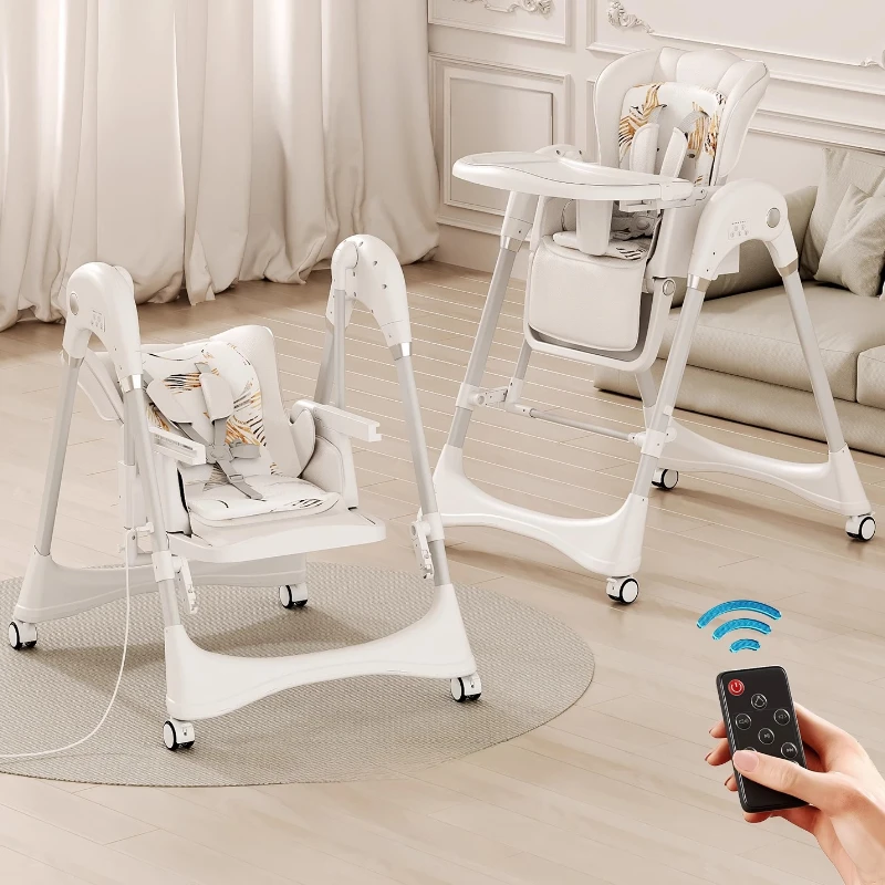 Baby Chair Electric Rocker 4-Wheel Multi-Infant Feeding Seat Adjustable Height with Safety Belt Comfortable Recline‌