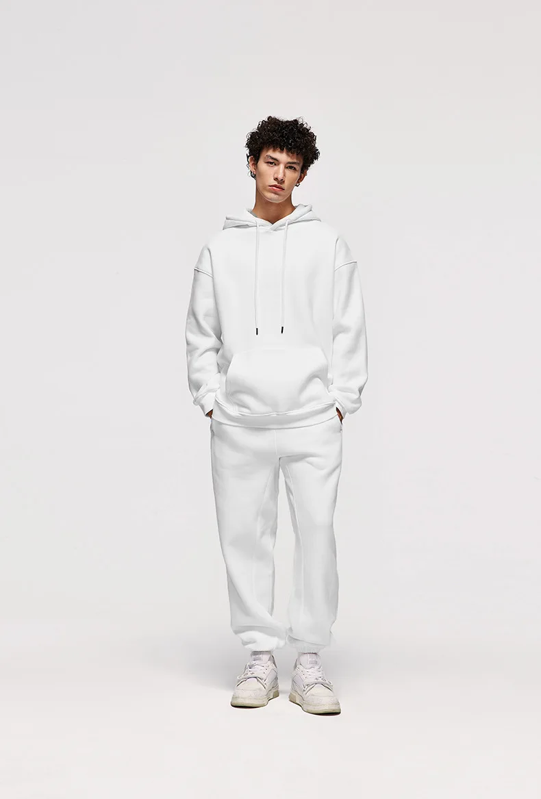 Basic Men Women 2Pcs Sets Sweatshirt Hoodies Pants Male Gyms Fitness Tops Joggers Sportswear Tracksuits
