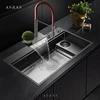 Large Size Nanometer Cup Rinser Kitchen Single Sinks 304 Stainless Steel 4mm Panel Handmade Sinks Waterfall Faucet Kitchen Sinks 2