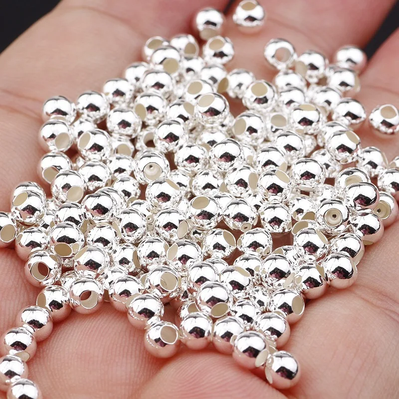 1 Paquete De Cuentas Redondas De Plata De Ley 925 De 2-10MM, Paciador Para Pulsera DIY, Costura, Joyería De Disfraz, Suministros De Accorios - AliExprs