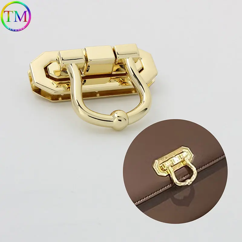 Light gold High Quality Metal Clasp Turn Lock Fashion Push Twist Lock Rectangle Hanger Locks Accessories For Handbags