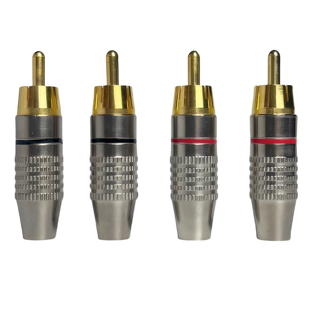 Solderless Gold RCA Plugs - Metal AV Connectors for Amplifier, Speaker, Audio Video - DIY Easy Install 2