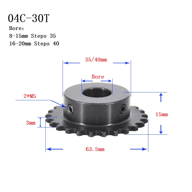 1pcs 04C 체인 기어 45    강철 30T/35T/36T/40T 치아 상단 와이어 구멍 6-20mm를 가진 산업 스프로킷 휠