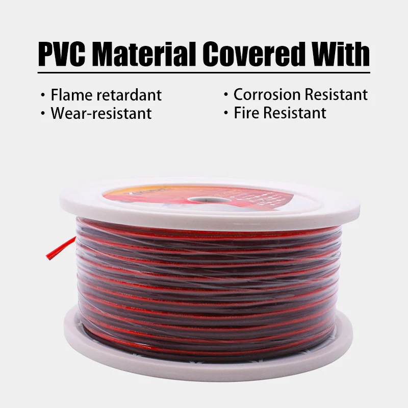 50m 2 Pin Electrical Wire 16/18GA Red Blue Flat Ribbon Audio Core Wire PVC Copper-Clad Aluminum Car Speaker Cables For Car Audio