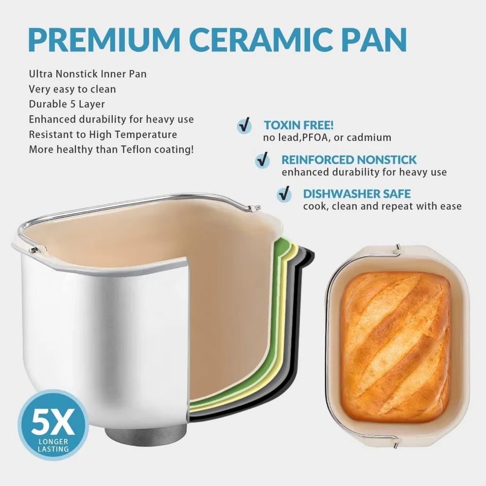 Bread Maker with 2 Paddles, 2LB 17-in-1 Premium Bread Maker, Auto Nut Dispenser, 1Hour Keep Warm & 3 Crust, Bread Maker 4