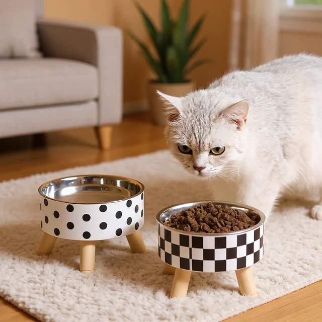 Stainless Steel Raised Pet Bowl,Cat Water and Food Dish, Spill-Proof Detachable Feeding Bowl for Small Pets Suitable for Puppies