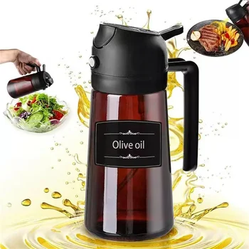 Spruzzatore di olio per cucinare, bottiglia dispenser di oliva 2 in 1 da 470 ml Gadget da cucina per friggitrice ad aria/barbecue, spray in vetro con adesivi 1