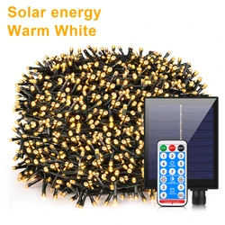 Outdoor Solar String Fairy Lights - Waterproof Garland with Large Fast-Charge Solar Panel for Christmas Party & Garden Decor (Warm white)