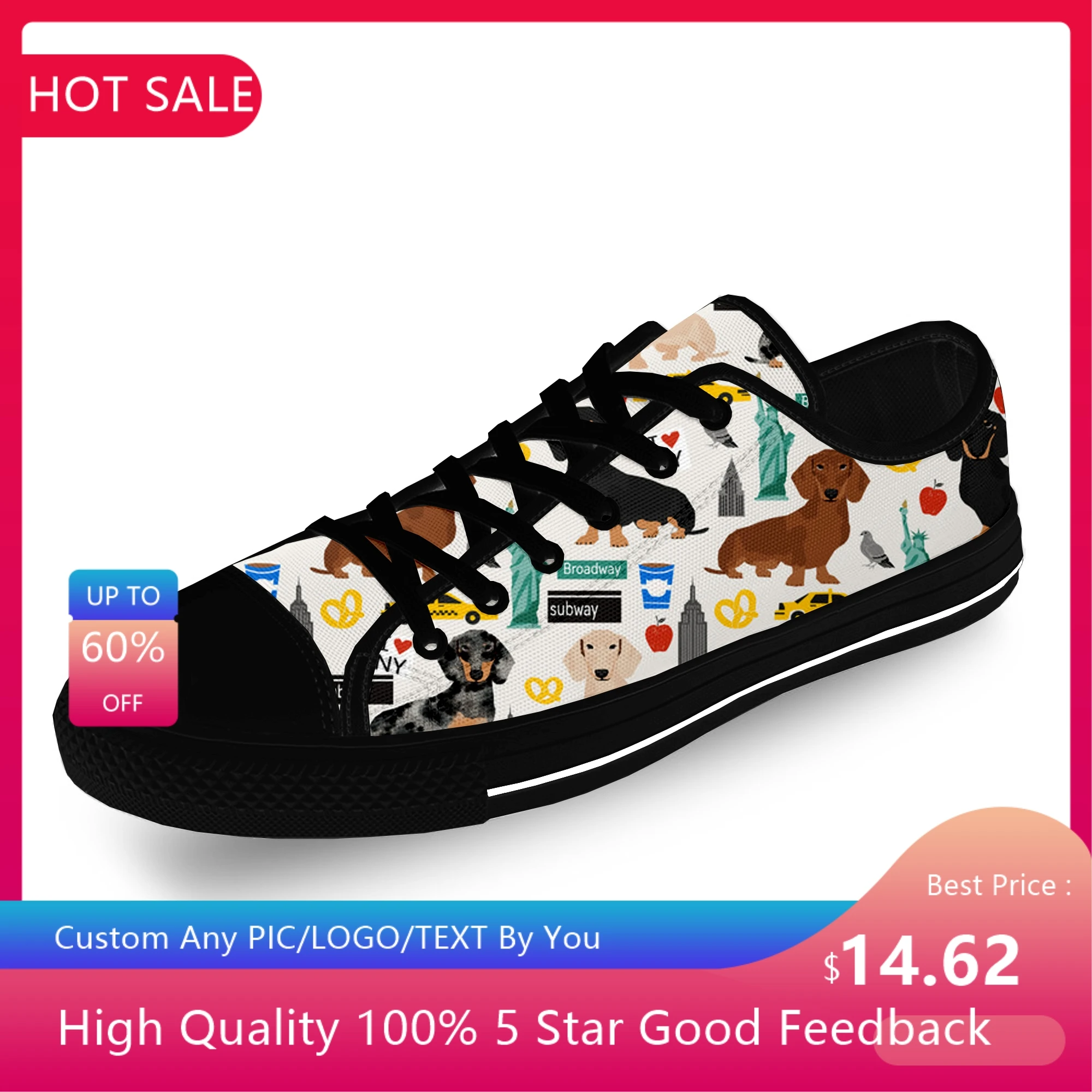 

Dachshund Pug Teckel Cartoon Dog Casual Cloth Fashion 3D Print Low Top Canvas Shoes Men Women Lightweight Breathable Sneakers