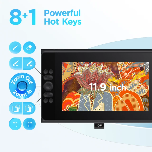 UGEE UE12 Plus Digital Pen Tablet Monitor with 11.9 HD Screen 127%sRGB 8192 Graphic Drawing Tablet support Windows/mac/Android 3