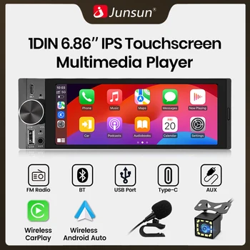 Junsun 1din 6.86 pulgadas Pantalla Táctil Universal MP5 Inalámbrico CarPlay Android Auto Radio para Auto AUX Tipo C Carga USB Bluetooth WiFi Multimedia 1