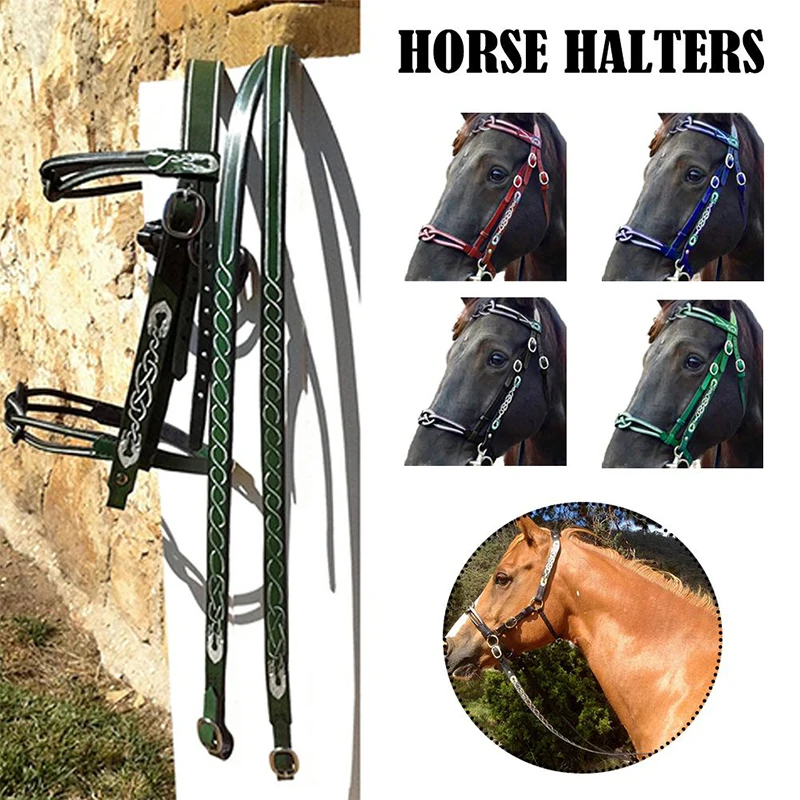 

1PC Adjustable Horse Halters And Lead Ropes PU Leather With A Metal Buckle Design For Training Grooming Or Riding