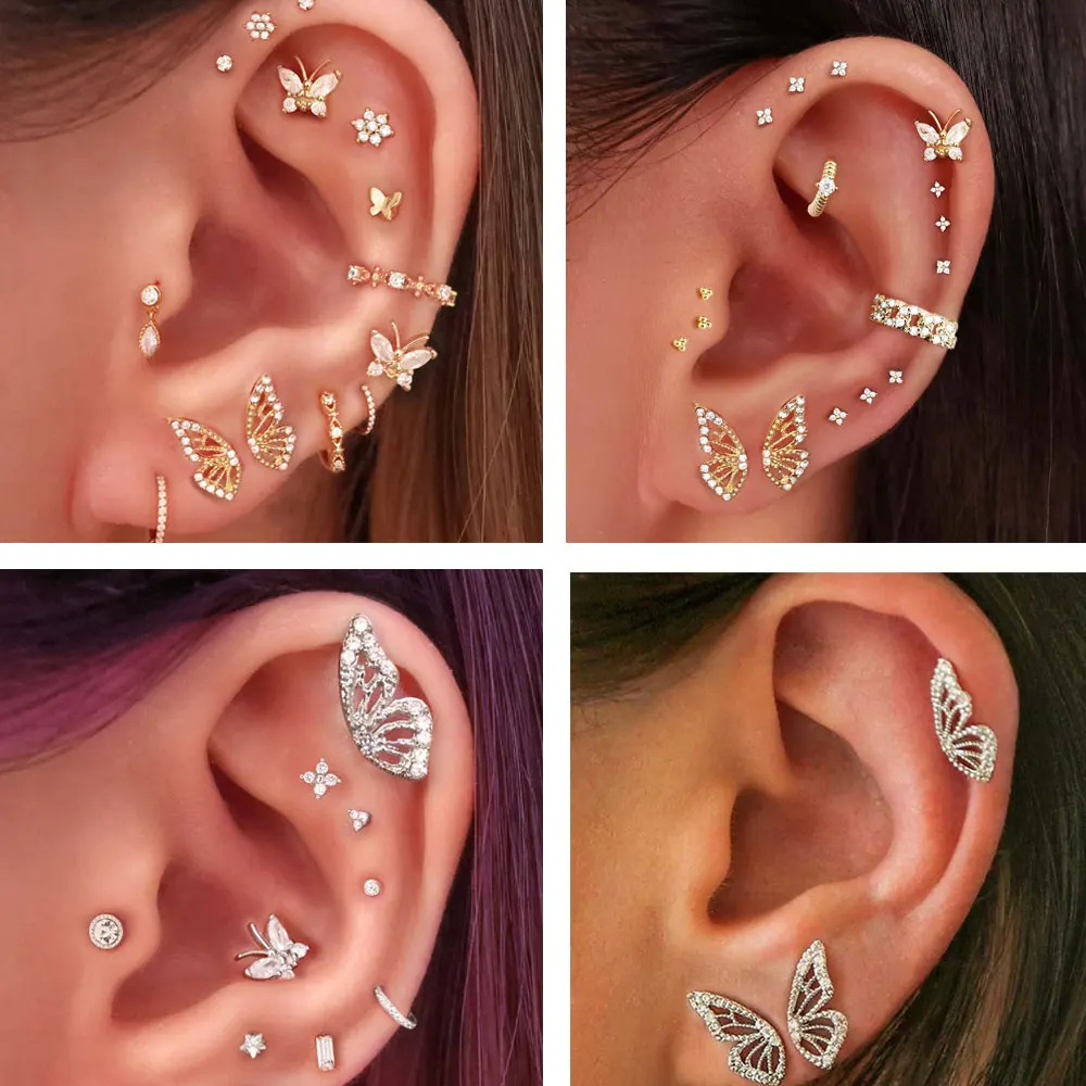 Butterfly Ear Piercing for Women Helix Lobe Piercing Stud Earrings