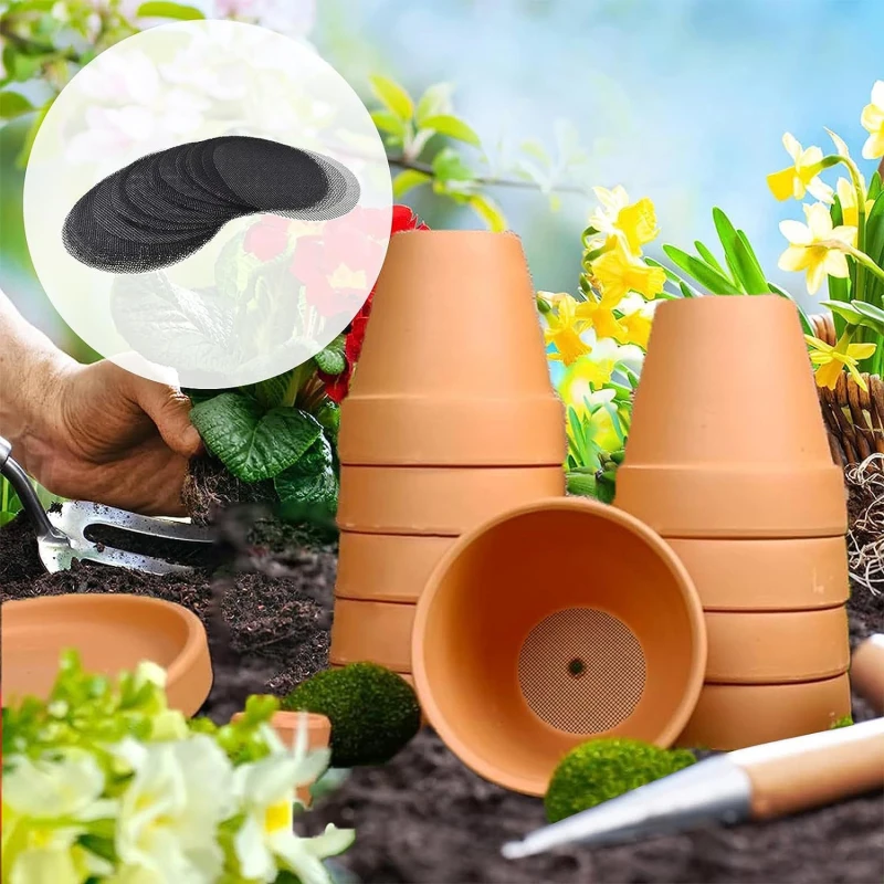 50PCS Round Drainage Mesh Pads for Flower Pots - Prevent Soil Loss in Gardens and Bonsai