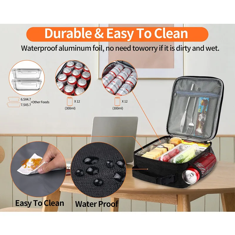 Insulated Portable Reusable Thermal Lunch Bag - Keeps Food Fresh