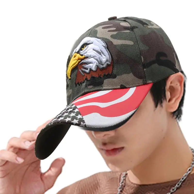Flag Baseball Caps Cool Breathable Eagle And Flag Camo Trucker Hat Unisex Patriotic Embroidered Sunscreen Hat Adjustable