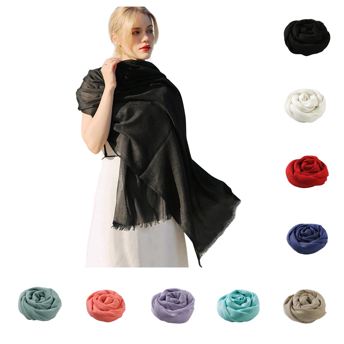 Women Spring Autumn Scarf Lady Cotton Linen Shawl Solid Color Headscarf Sun Protection Wrap Summer Beach Towel Winter Muffler