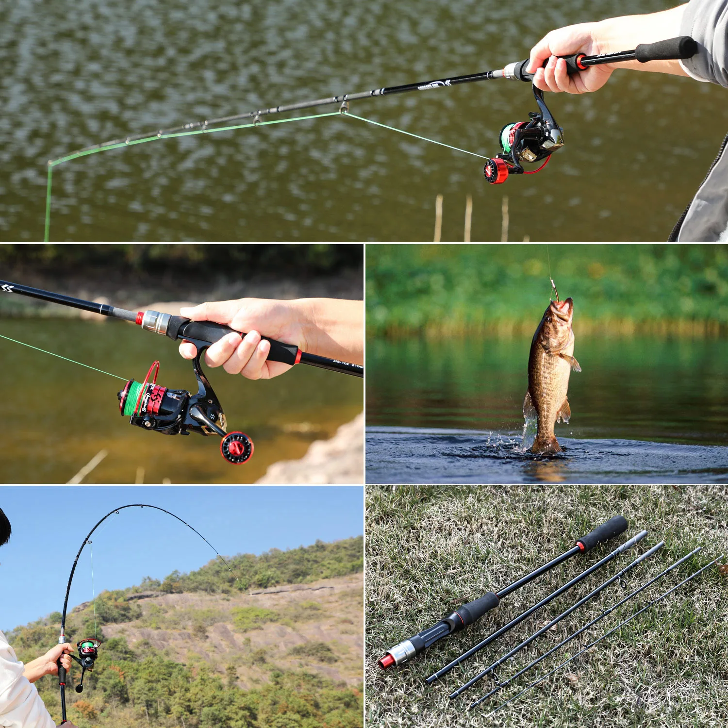 Fishing Rod 1.8/2..1m Spinning/Casting Rod Power M Carbon Rod Pole 5/6  Sections | eBay