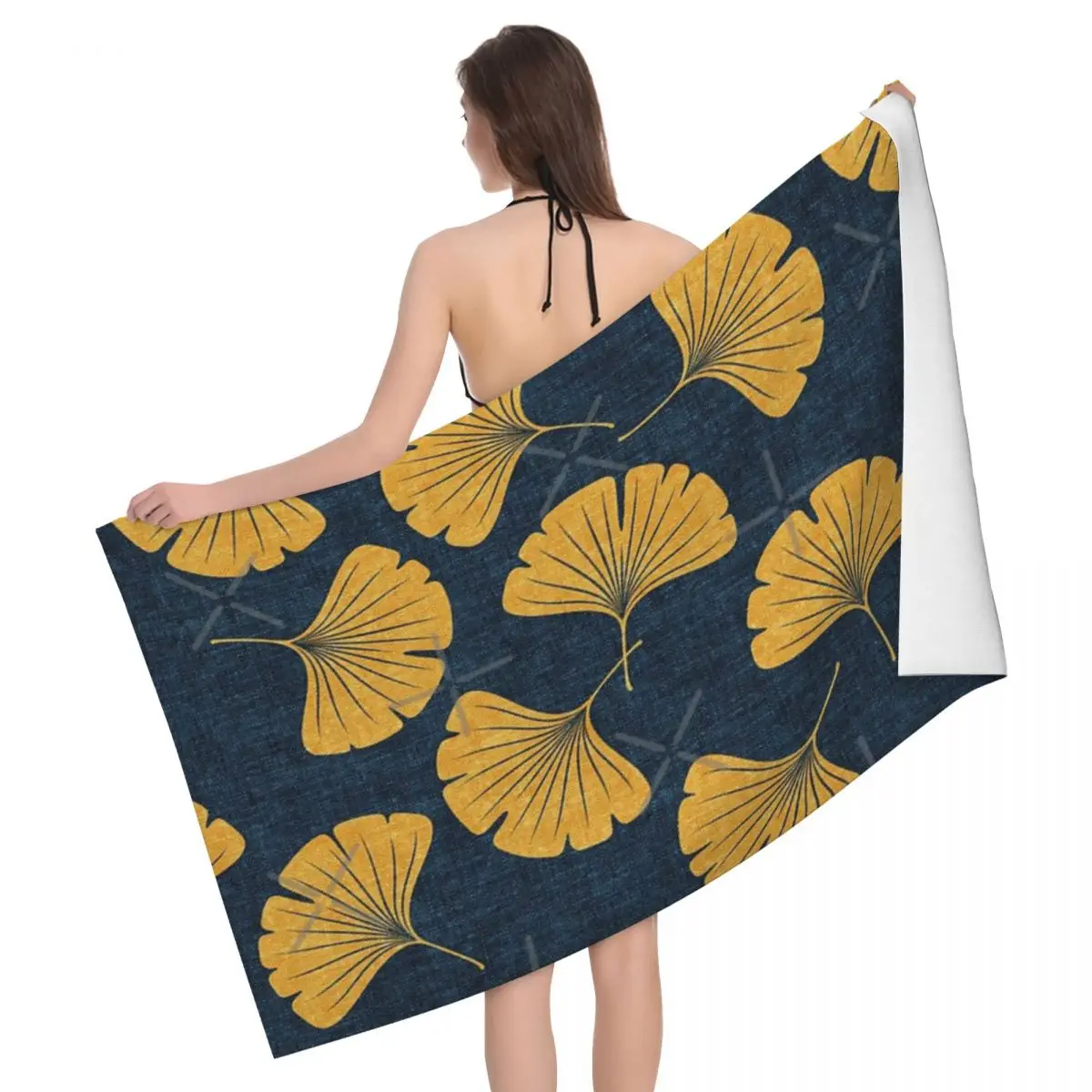 

Ginkgo Biloba - Gingko Leaves 80x130cm Bath Towel Skin-friendly For Pool Personalised Pattern