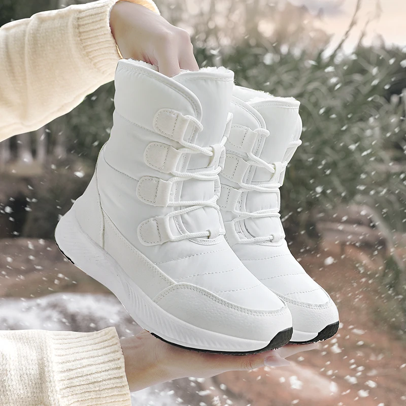 Tanio Kobiety śniegowe buty platformy zimowe grube pluszowe