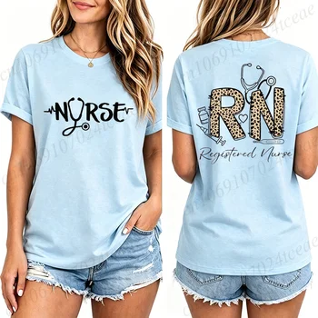 Streetwear Women's Casual Graphic Tee T-Shirt Tops Cute Nurse Print T-Shirts Clothing Short Sleeve T Shirt Clothing Top Tee
