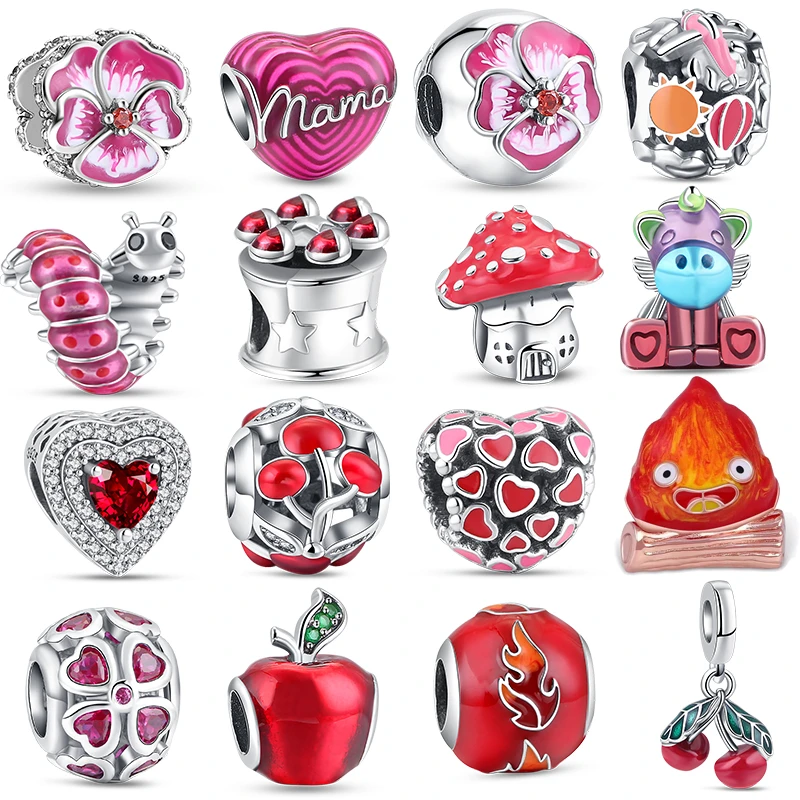 

Fit Original Pandora Bracelet Charm Beads Flower Unicorn Cherry Apple Red Heart 925 Sterling Silver Diy Jewelry Accessories