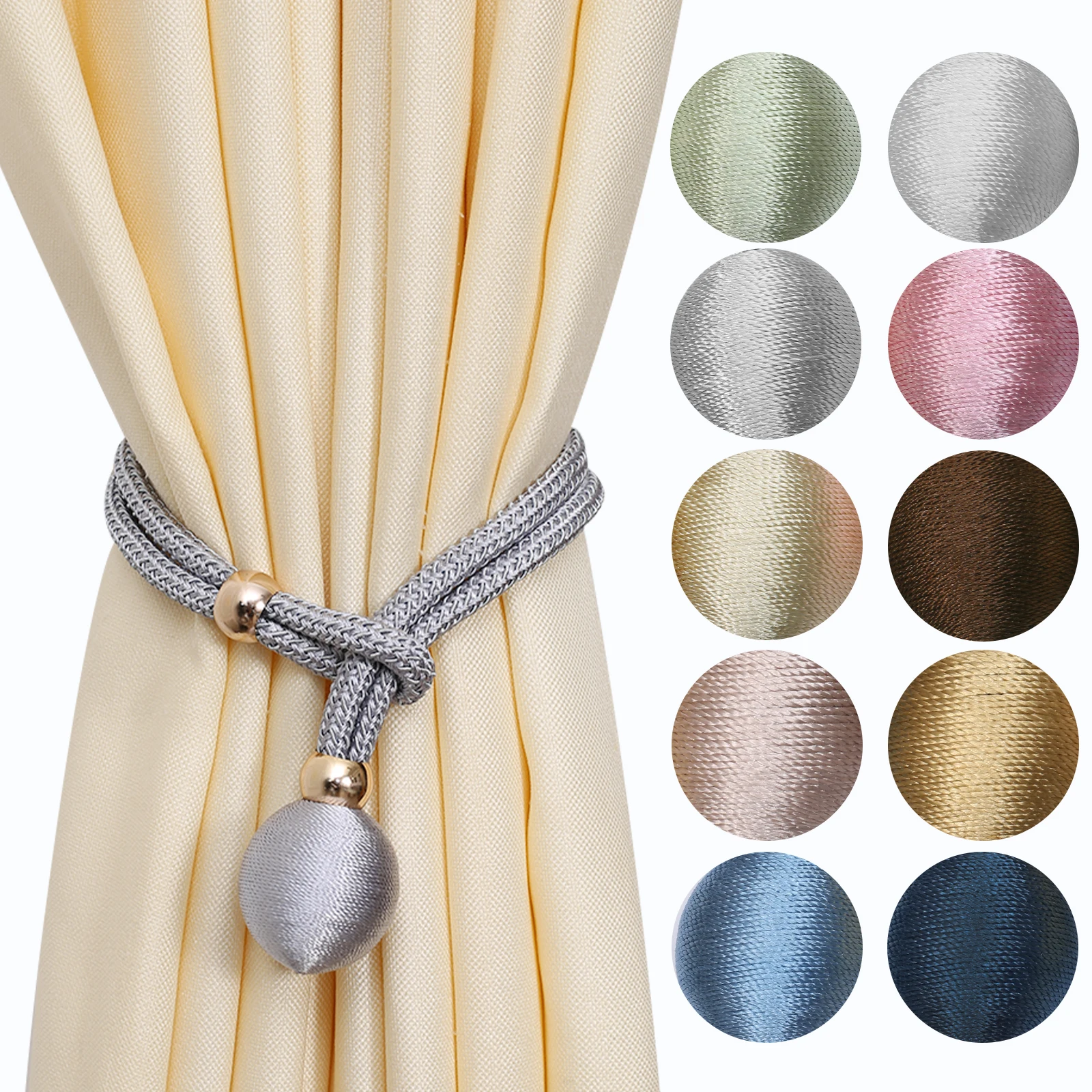 2 Pack Modern Polyester Elastic Curtain Lace Adjustable Design Suitable for Thick Curtains Home and Office Curtain Decoration Accessories Living Room Bedroom Terrace Door