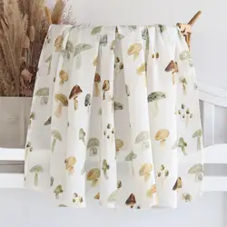 Eucalyptus Printed Organic Bamboo Cotton Muslin Baby Swaddle Blanket - 120x120cm (Mushroom)