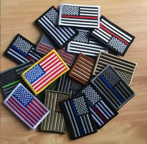 Hook&loop Embroidery US Flag Patch Multicolor Stars and Stripes Banner Magic Tape Tactical Badges Blue Red Green Line USA Flags